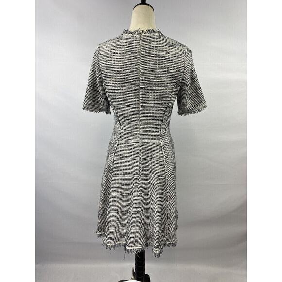 Rebecca Taylor Tweed Mini Dress White Black Size 6 Fringe Short Sleeve Lined - Picture 3 of 15